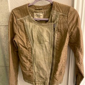 LUCKY BRAND, lamb leather & linen biker jacket